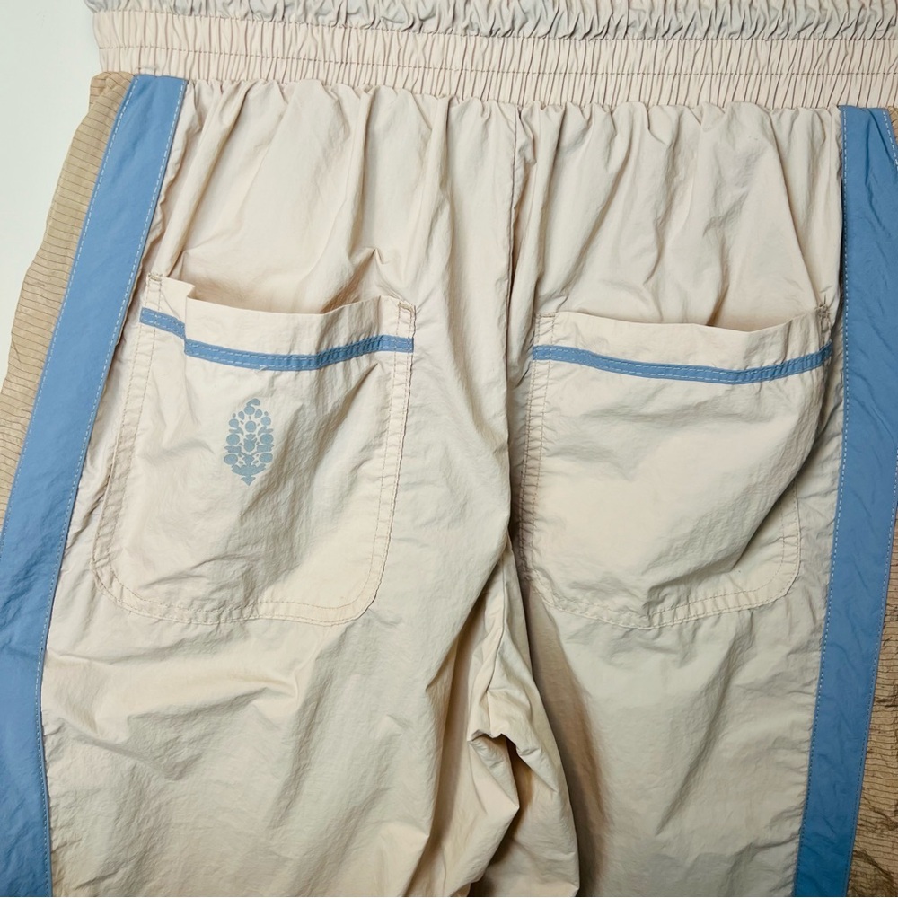 FREE PEOPLE Wide Leg Drawstring Pants in Light Beige with Blue Trim - Picture 6 of 9